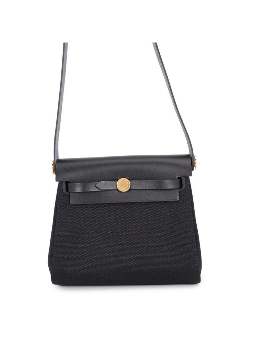 Hermes Shoulder Bag Herbag Zip Mini Black Gold Toile Hunter